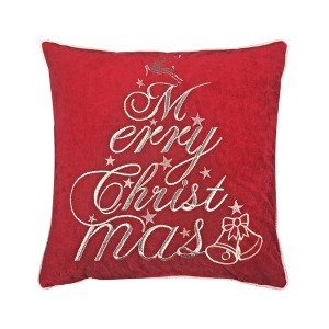 TopComfy Support Pillow Red Velvet Christmas Throw Pillow with Merry Christmas Embroidery for Holiday Decor, Red, 17"*17"*10" - 1 of 4