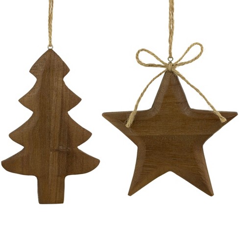 Northlight Set Of 2 Tree And Star Wooden Christmas Ornaments 5 : Target