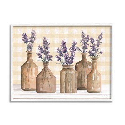 Stupell Industries Country Gingham Lavender Sprigs Framed Giclee