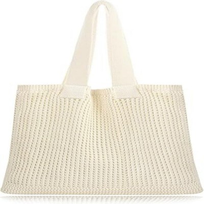 Attop Beige Beach Bag with added lining Crochet Tote Bag for Women Shoulder Bag Hobo Casual Handbags Shopping Work Bag