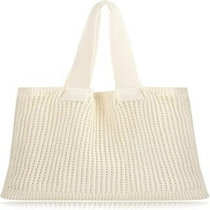 Attop Beige Beach Bag with added lining Crochet Tote Bag for Women Shoulder Bag Hobo Casual Handbags Shopping Work Bag - 1 of 4