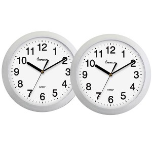 Impecca 10" Quiet Movement Wall Clock - SILVER, 2-Pack - 1 of 3