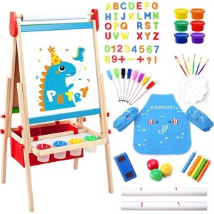 Aobox Double Sided Wooden Kids Easel Adjustable Height with 100 Accessories Magnetic Chalkboard Painting Board Paper Rolls Art Supplies Storage - 1 of 4