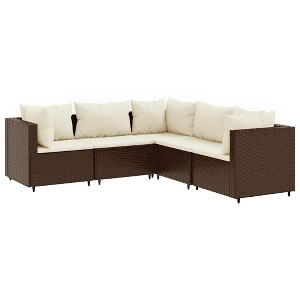 vidaXL Patio Lounge Set with Cushions Sectional Sofa Garden Backyard Poly Rattan - Brown and Cream 3x Corner 2x Middle - 1 of 4