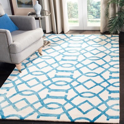 Ivory and Turquoise Hand-Tufted Wool 6' x 9' Area Rug