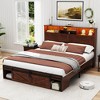 CIPACHO Brown Farmhouse Full Size Bed Frame with Storage Headboard Charging Station - 2 of 4