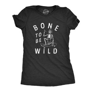 Womens Bone To Be Wild T Shirt Funny Cool Halloween Skateboarding Skeleton Tee For Ladies - Crazy Dog Women's T Shirt - 1 of 4