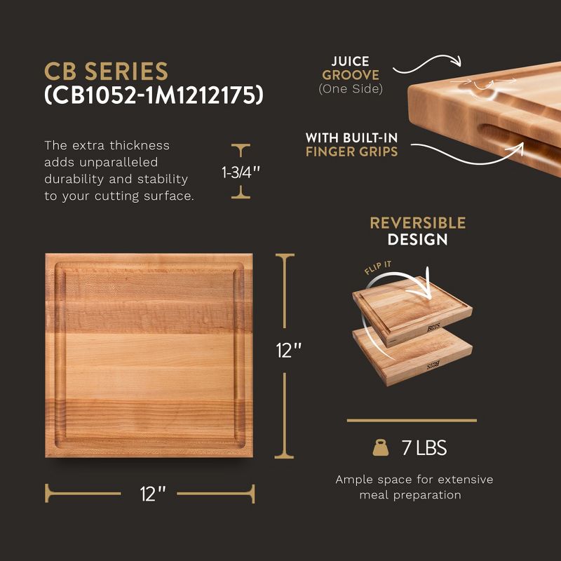 John Boos Block Wide Reversible Cutting/Carving Board with Juice Groove and Integrated Handles, 3 of 10