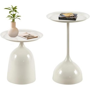 End Table Set of 2, Metal Round Coffee Tables Nightstand with Raised Edges, Modern Small End Table for Living Room Bedroom, Easy Assembly - 1 of 4