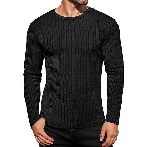 Ekouaer Men's Long Sleeve Shirts Ribbed Pullover Tees Sim Fit Thermal Tops Crew Neck Stretchy Undershirts - 1 of 4