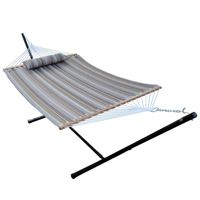 12' Steel Hammock Stand with Quilted Fabric Hammock with Matching Pillow - Green/Taupe -Algoma