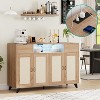47" Rattan Sideboard,4 Doors & 2 Drawers w/LED Lights, Power Outlet, Adjustable Shelves - Wooden Accent Storage for Living Room, Dining Room, Black - 2 of 4