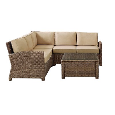 Weathered Brown 4-Piece Steel Outdoor Sectional Sofa Set