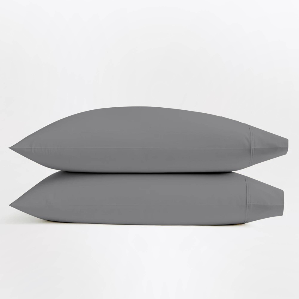 King 400 Thread Count Ultimate Percale Cotton Solid Pillowcase Set Dark Gray - Purity Home
