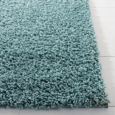 Aqua Blue 6'7" Square Shag Synthetic Area Rug