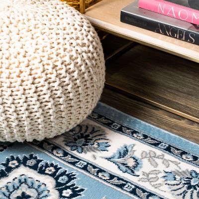 Cherie Sky Blue & Ivory Persian-Inspired Washable Rug 3x5