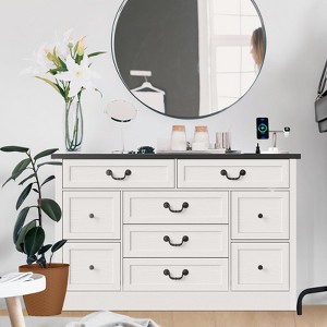 Farmhouse 9-Drawer Dresser with Charging Station, 54" Wide Vintage Wood Chest, Metal Handles, for Bedroom, Living Room, Hallway ¨C TV Stand - 1 of 4
