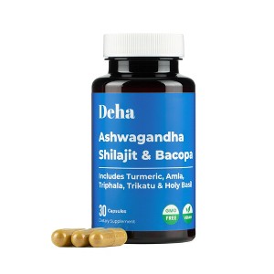 Deha Ashwagandha Shilajit Bacopa Capsules Stress, Energy & Immune Support with Turmeric, Amla & Triphala – 30 Ct Vegan, Non-GMO - 1 of 4