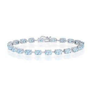 Simona Sterling Silver, 6x4mm Oval, 13.33cttw Blue Topaz Gem Tennis Bracelet - Blue - 7.5 Inch - 1 of 2