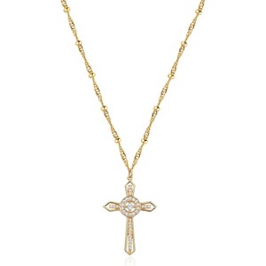 Cross Necklace 14K Plated Dainty Chain, Minimalist Faith Pendant Religious Prayer Jewelry Gift - 1 of 4