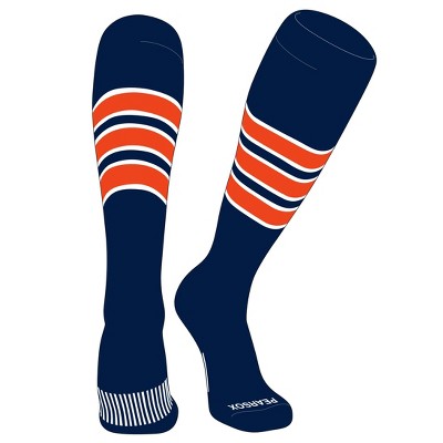PEAR SOX Striped OTC Baseball, Softball, Football Socks (C) Navy, White, Orange