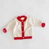 MyKids-USA Baby Girl 1pcs Contrast Pattern Buttoned Front Puff Sleeve Knitted Cardigan - 3 of 4