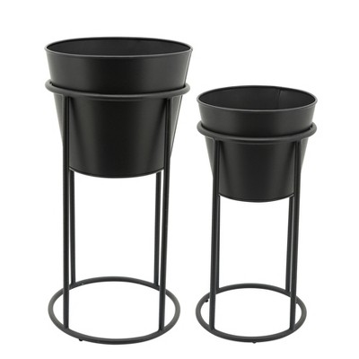 Sagebrook Home Set of 2 Metal Planters Black