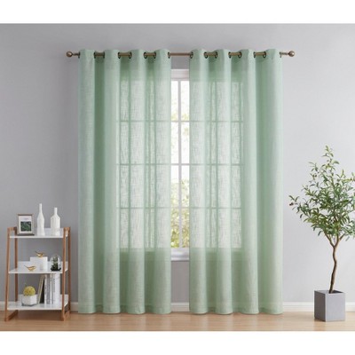 HLC.ME Abbey Faux Linen Textured Semi Sheer Privacy Light Filtering Window Grommet Thick Curtain Panels, Set of 2