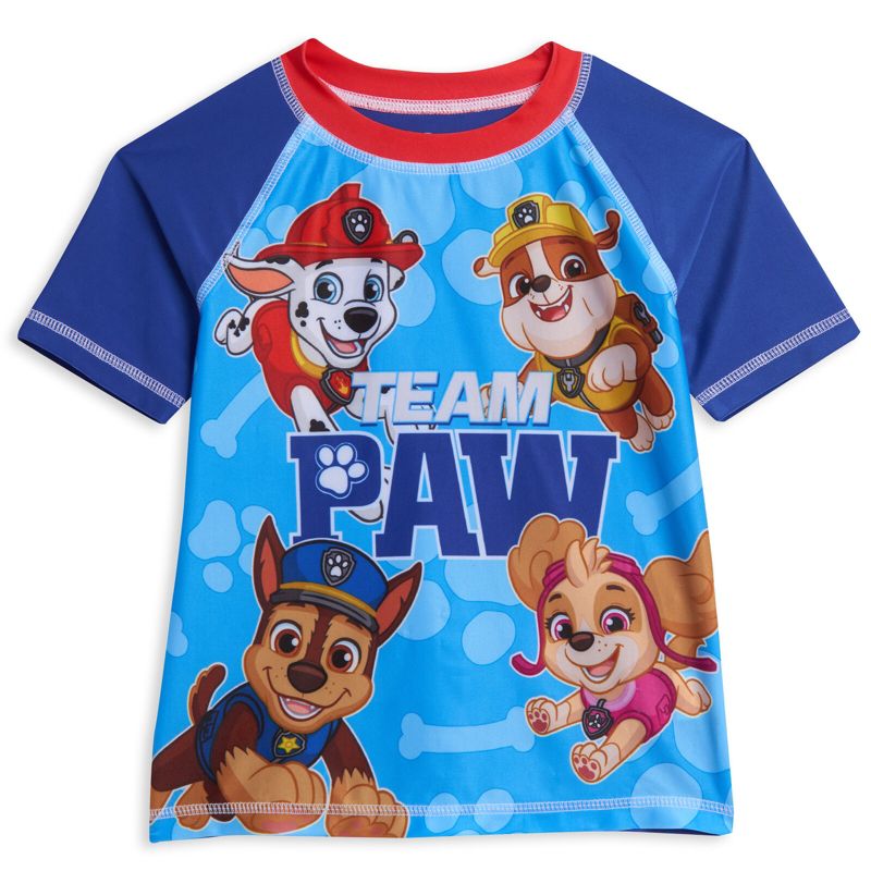 Paw Patrol Rubble Marshall Chase Pullover Rash Guard and Swim Trunks Outfit Set Little Kid, 2 of 8