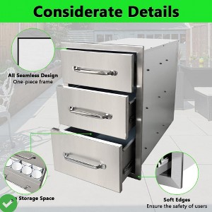 Outdoor Kitchen Drawers 3-Drawer Stainless Steel BBQ Access Drawers Built-In BBQ Drawer Flush Mount - 1 of 4