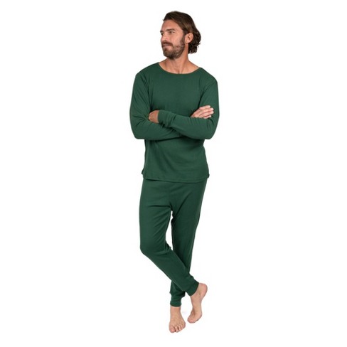 Leveret Mens Two Piece Cotton Pajamas Solid Uniform Green XXL