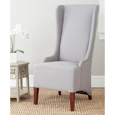 High-Back Arctic Grey Linen Upholstered Side Chair with Cherry Mahogany Legs