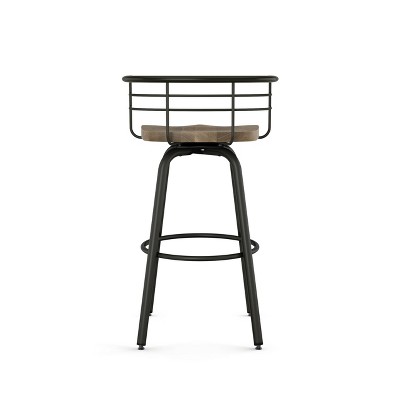 Amisco Brisk 25" Distressed Wood Swivel Counter Stool in Beige and Gun Metal