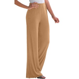 Jessica London Women's Plus Size Everyday Stretch Knit Wide Leg Pant - 1 of 4