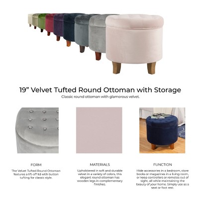 Dark Gray Velvet Tufted Round Storage Ottoman