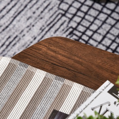Vintage Dark Wood and Metal Rectangular Coffee Table with Shelves