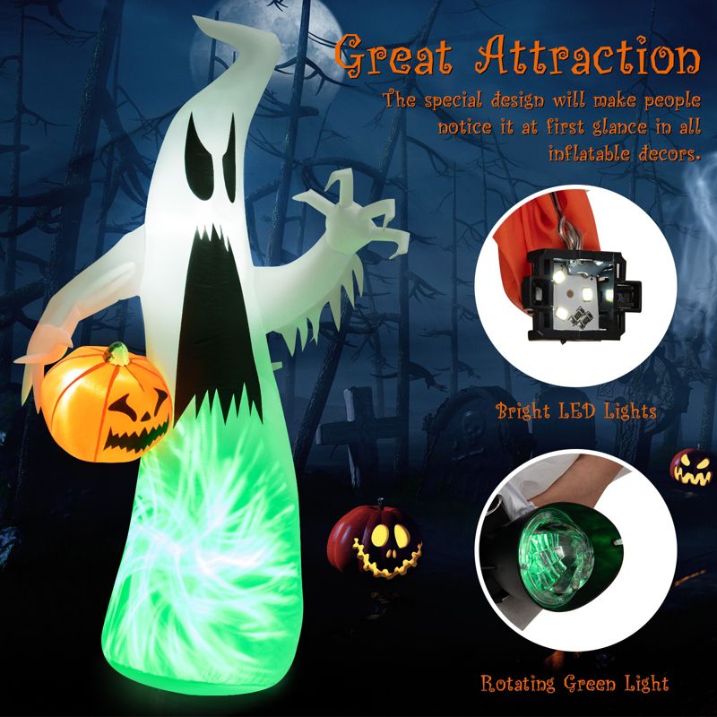 Tangkula 6FT Halloween Inflatables Ghost Holding Pumpkin Blow Up Ghost & Pumpkin Prop with Rotating LED Light Scary Halloween Decorations, 5 of 11
