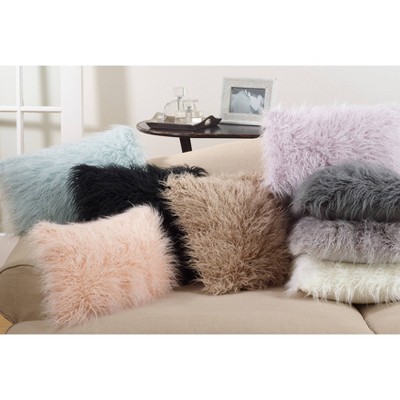 Slate Faux Mongolian Fur Square Throw Pillow 18" x 18"