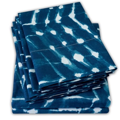 Monroe King Blue and White Geometric Microfiber Sheet Set