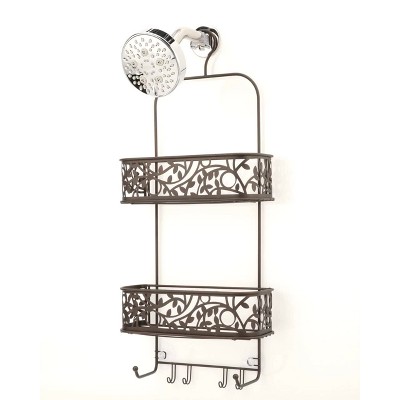 Bronze Metal Hanging Shower Caddy with Hooks and Shelves