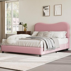 Coucheta T/F/Q Kids Bed with Upholstered Boucle Headboard, Low Profile Platform, Wood Slats&Quiet Design, No Box Spring Needed for Kids&Guest Rooms - 1 of 4