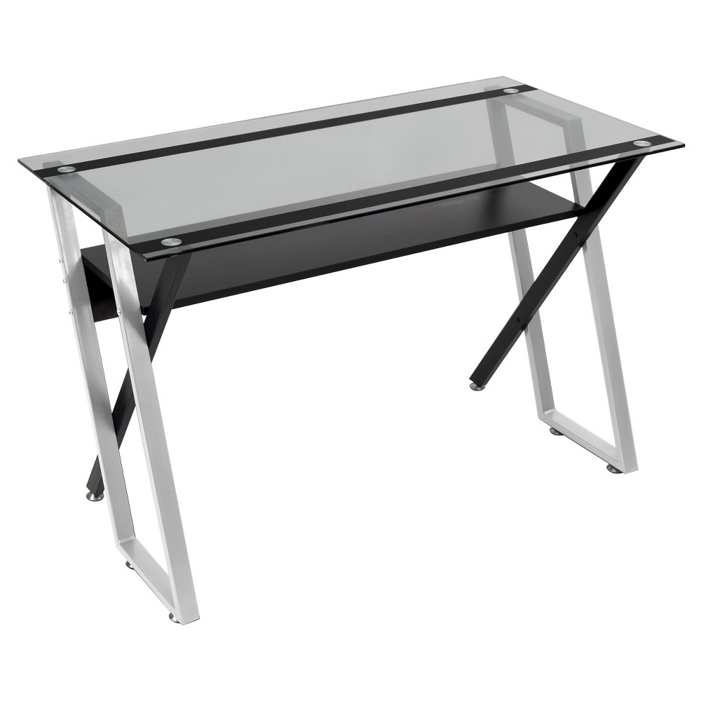 Photos - Office Desk Colorado Metal and Glass Laptop - Writing Desk - Black/ Silver/ Clear Glas