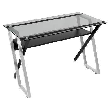 Colorado Metal and Glass Laptop - Writing Desk - Black/ Silver/ Clear Glass