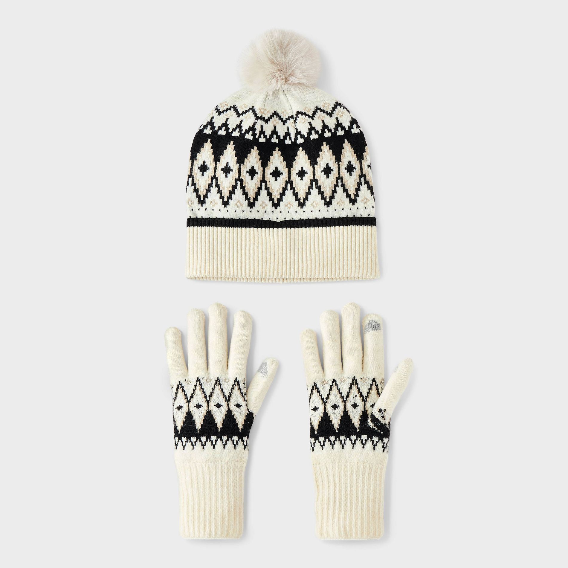 Fair Isle Pattern Beanie & Gloves 2pc Set - Universal Thread™ White