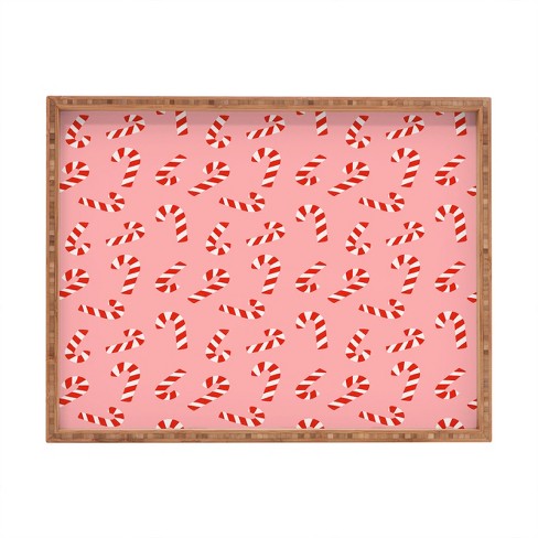 Lathe & Quill Candy Canes Pink Rectangular Tray -Deny Designs - image 1 of 2