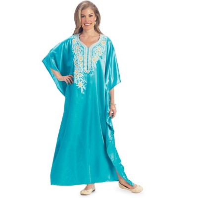 Collections Etc Elegant Floral Embroidered Satiny Caftan