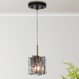 LNC Echonalyri Modern Kitchen Island Pendant  Lights,Polished Gold and Matte Black with Smoked Gray Ribble Glass,1/3/5Light, 4.7/11.8/18.7/24.8/35.4in - 1 of 4