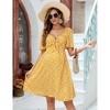 BLUEMING Maternity Dress Front Tie Knot Midi Dress Short Circle Sleeve Bow Tie Highwaist Shirred Back Dress for Pregnancy Women - 2 of 4
