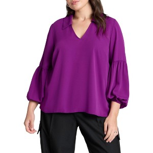 ELOQUII Women's Plus Size Balloon Sleeve Collared Blouse - 1 of 4