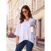 Seta T Women's High Low Asymmetrical Chiffon 3/4 Bell Sleeve V Neck Irregular Hem Casual Blouse - 3 of 4